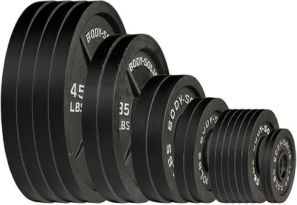 Body-Solid Cast Iron Olympic Weight Plate Set, Free Weights Dumbbell Plates with 2 Inch Standard Hole for All Olympic Barbell Types