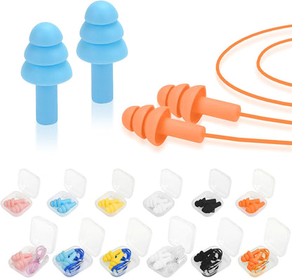 Ear Plugs for Swimming,Sleeping Noise Cancelling,Snoring,Shoting,Working, Reusable Silicone Earplugs, Super Soft Ear Plug for Noise Reduction, Ears Protection (12 Pairs)