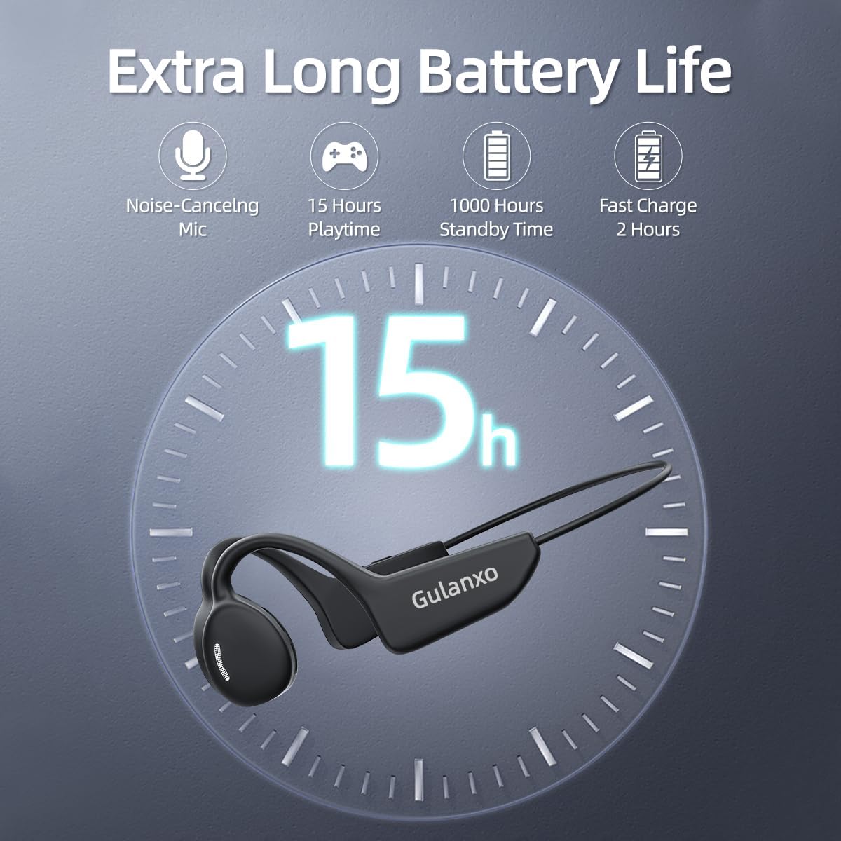 Open Ear Headphones, Open Wireless Earphones, 15HBluetooth Playback 5.3 Sports Earphones, Built-in Microphone, Suitable for Sports Running,Exercise (Deep Black)