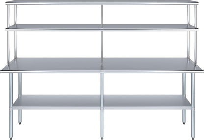 Amgood Stainless Steel Work Table Double Tier Overshelf | Metal Kitchen Prep Table & Shelving Combo (18" x 96" Work Table + 12" Overshelf)