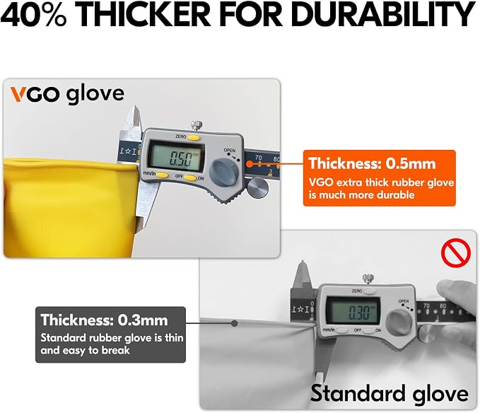Vgo... 10-Pairs Reusable Household Gloves, Rubber Dishwashing gloves, Extra Thickness, Long Sleeves, Kitchen Cleaning, Working, Painting, Gardening, Pet Care (Size XL, Yellow, HH4601)