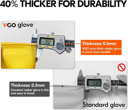 Vgo... 10-Pairs Reusable Household Gloves, Rubber Dishwashing gloves, Extra Thickness, Long Sleeves, Kitchen Cleaning, Working, Painting, Gardening, Pet Care (Size XL, Yellow, HH4601)