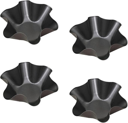 Tortilla Pan Set - 4pcs Non-Stick Carbon Steel Taco Salad Bowl Makers Tortilla Shell Pans, Tostada Bake Taco Shells, Flower-shaped Baking Mold Kitchen(Black 4pcs) (16.5x 7.5x 6cm)