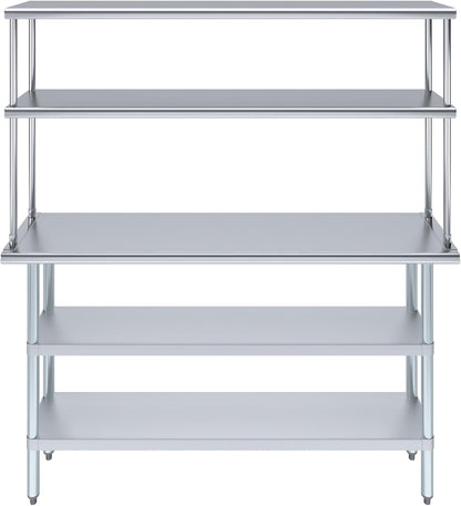 Amgood Stainless Steel Work Table with 2 Shelves | Metal Kitchen Prep Table & Shelving Combo (14" x 60" Table with 2 Shelves + 12" Overshelf)