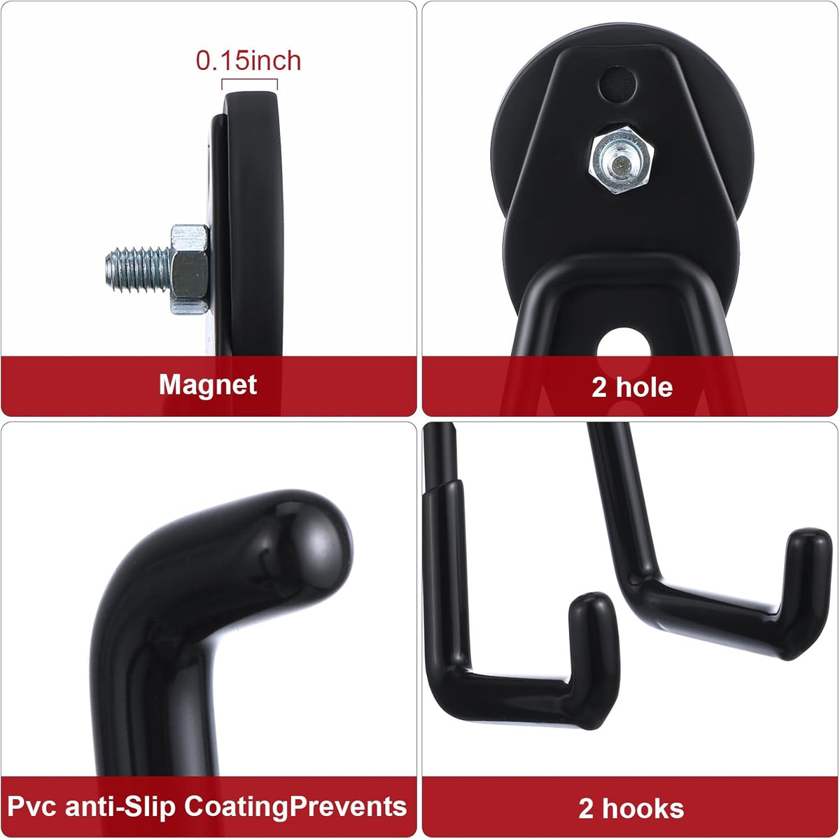 Landhoow Large Magnetic Hooks Heavy Duty Garage Magnet Hooks Strong Storage Utility Magnetic Hangers with Anti Slip Rubber Coating for Indoor and Outdoor Hanging(Black,6 Pcs)