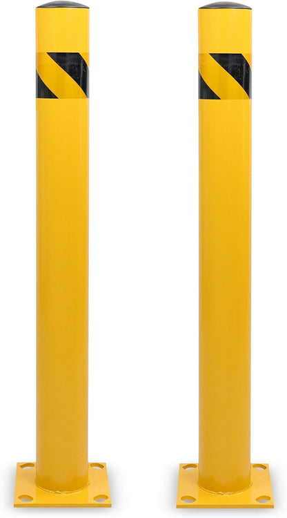 BISupply Safety Bollard Post Parking Barrier 2 Pack - 42in Yellow Pipe Bolt Down Bollard for Garage Lot