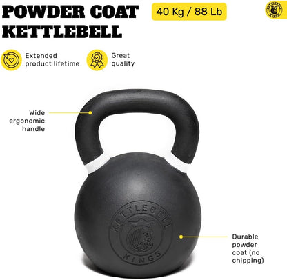 Kettlebell Kings Powder Coated Kettlebell Weights - 9-97 lb Strength Training Kettlebells for Men and Women - Hand Weights Workout Gym Equipment - Weights Set for Home Gym- New