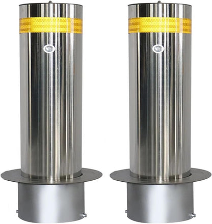 Steel Safety Bollard Post, Driveway Parking Interceptor Bollard, Crash Column Safety Warning Column, Parking Stopper for Garage, for Parking Barrier, Road Safety(Silver (2PCS))