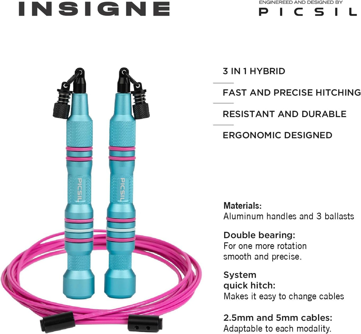 Picsil Insigne Jump Rope, Versatile Speed Rope in 3 Modalities, Fast, Weighted or Crossover Jump Rope, Adaptable to Any Type of Training From Speed to Strength Work