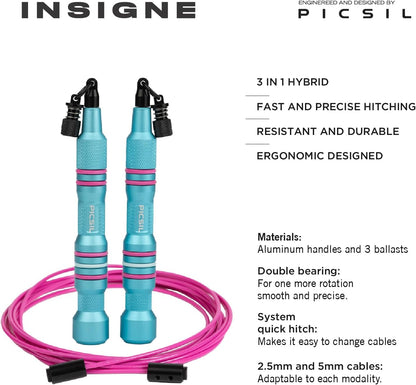 Picsil Insigne Jump Rope, Versatile Speed Rope in 3 Modalities, Fast, Weighted or Crossover Jump Rope, Adaptable to Any Type of Training From Speed to Strength Work