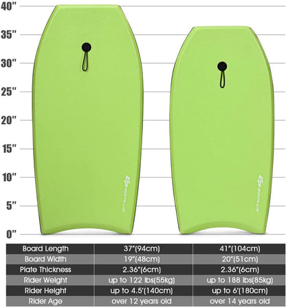 Goplus 41''/37''/33'' Lightweight Body Board for Beach, Surf Board with EPS Core, XPE Deck, HDPE Slick Bottom, Wrist Leash, Bodyboard for Kids Adults Surfing