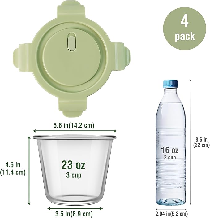 Freshmage 23oz Glass Meal Prep Containers with Lids, Airtight 3-Cup Glass Storage Containers Set, Heat-Resistant BPA-Free for Soup, Leftover, Microwave, Dishwasher, Fridge and Freezer Safe (4 Packs)