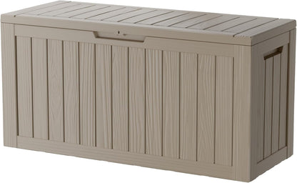 80 Gallon Lockable Resin Deck Box, Waterproof & UV-Resistant Outdoor Storage Box for Outdoor Cushion Storage, Garden Tools & Pool Accessories Storage, Gray