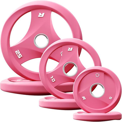 RitFit AURASPIN Olympic Grip Plates, Easy-Grip Curved Design for Home Gym | PU Coated with Curved Grip, Tri-Hole Design for Balanced Lifting, Olympic 2-Inch Bore for Home Gym