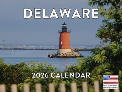 Delaware Calendar 2026 Wall 12 Month Monthly DE Scenic Souvenirs Themed Gifts | American Made In The USA