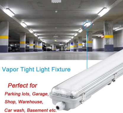 4FT Vapor Tight LED Light Fixture 4200LM 48W, 6500K Bright White IP65 Waterproof for Warehosue, Factory, Workshop, Garage, Car Wash，Indoor/Outdoor Ceiling Lights (8-Pack)