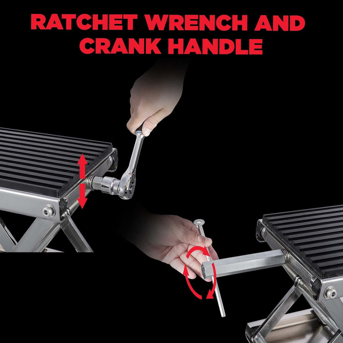 CXRCY 1200 LBS Motorcycle Lift Scissor Jack Stainless Steel Finish Upgraded Dirt Bike ATV Steel Motorcycle Hoist Stand with Ratchet Wrench,Crank Handle,Thickened Rubber Pad,Wide Deck
