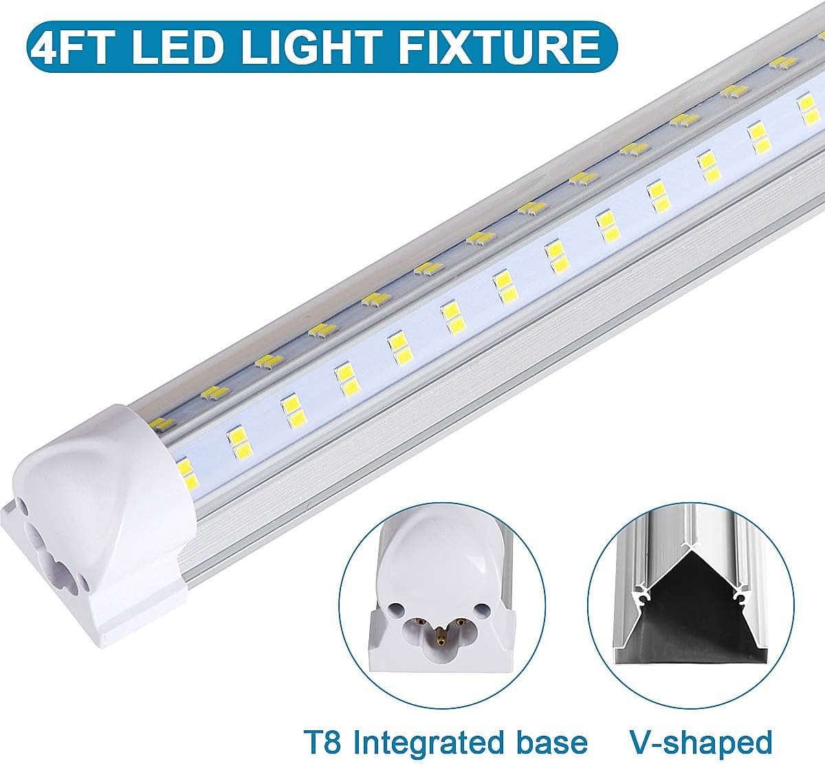 4FT LED Shop Light, 25 Pack, 60W 6000K 9500LM Clear White, Linkable Integrated V-Shape for Shop Garage, Warehouse