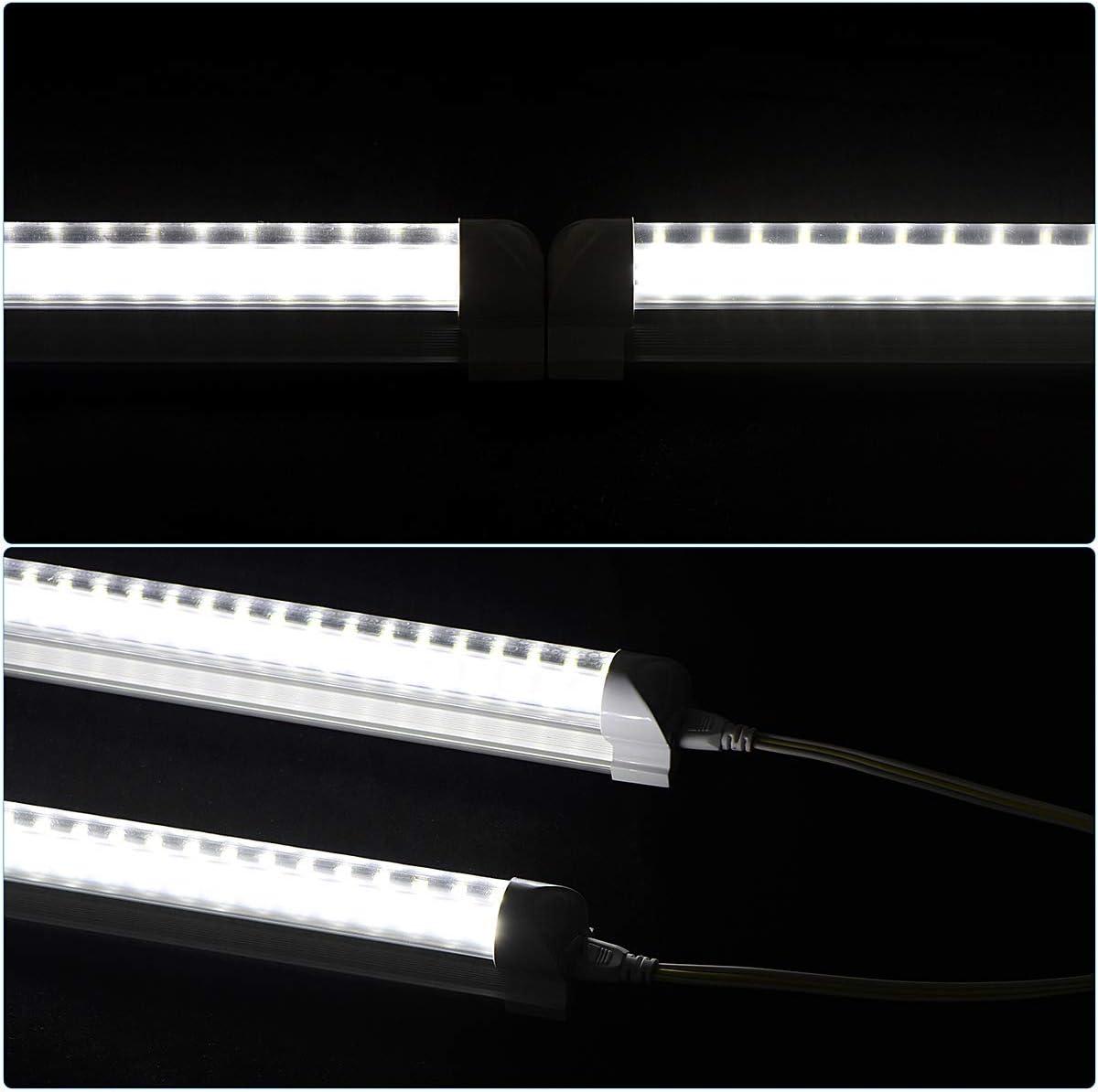 LED Shop Light Fixture, 4FT, 60W 7500LM, 6000K Cold White, 4 Foot T8 Integrated LED Tube Lights, Plug in Warehouse Garage Lighting, V Shape, Linkable with On/Off Switch (4PCS)