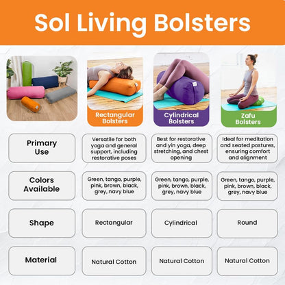 Sol Living Yoga Bolster Pillow Rectangular Meditation Cushion Cotton Meditation Accessories for Restorative Yoga Meditation Pillow Yoga Pillow Firm Body Pillow Bolster Pillow for Legs Removable Cover