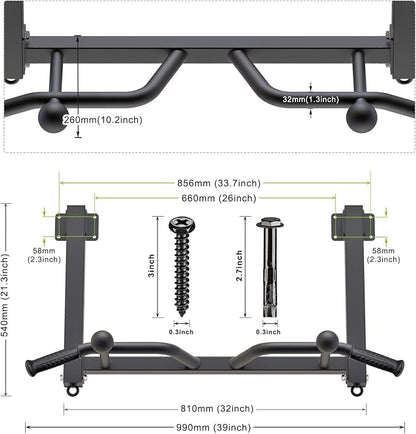Kipika 32" Ceiling Mounted Pull Up Bar - Heavy Duty, Highly Adjustable, Multifunctional Chin Up Bar - Home Gym System with Punching Bag Hanger and Resistance Bands Training