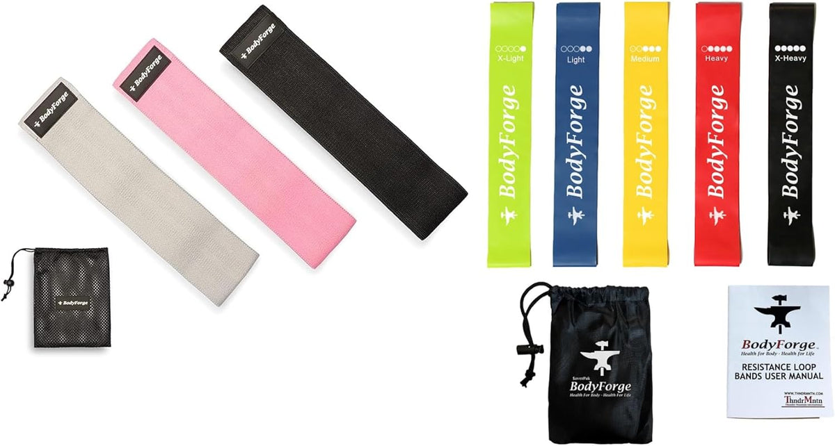 BodyForge Eco-Friendly Resistance Loop & Hip Bands Exercise Sets with Carry Bags