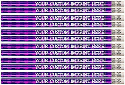 Express Pencils™ Personalized Custom Pencils - Round - Glitz & Glitter Foil - Full Color Print w/your name, message, text or logo/Customizable/Made in USA - Great gift ideas - 12/Set (PURPLE PRISM)