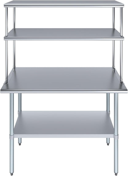 Amgood Stainless Steel Work Table Double Tier Overshelf | Metal Kitchen Prep Table & Shelving Combo | NSF (24" x 48" Work Table + 18" Overshelf)