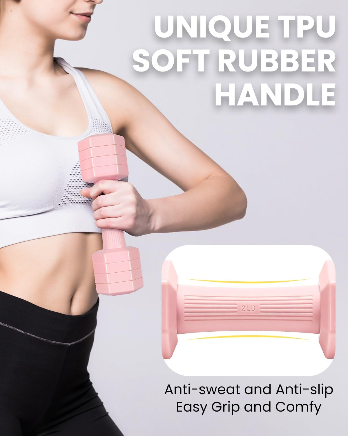 Adjustable Dumbbells Set, 4 in 1 Hand Weights Set for Women Men 10 LB/ 12 LB Dumbbell Pair Each 2lbs 3lbs 4lbs 5lbs Weights Dumbbells Set with TPU Soft Rubber Handle for Home Gym Exercise Fitness