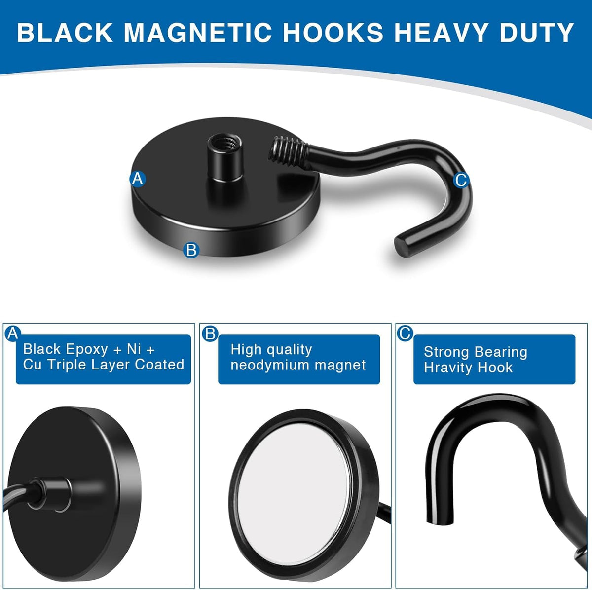 LOVIMAG Magnetic Hooks for Cruise Cabins, 40lbs Black Magnetic Hooks for Classroom, Strong Magnets with Hooks for Hanging, Neodymium Magnet Hooks for Fridge, Ceiling, Locker, Camper, Travel-25 Pcs