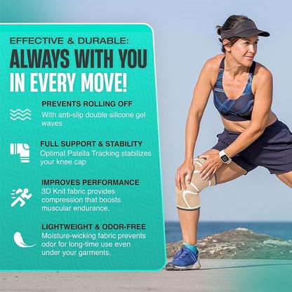 Modvel 2 Pack Knee Brace for Women & Men - Workout Knees Compression Sleeve for Knee Pain Relief Joint Support for ACL, Arthritis, Meniscus Tear Knees Brace for Sports, Rodilleras para Gym Fitness