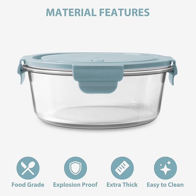 20oz Food Storage Containers with lids Set, Airtight 2.5 Cup Glass Meal Prep Containers, Heat-Resistant BPA-Free Glass Containers for Soup Leftover, Microwave, Dishwasher Freezer Safe (4 Packs)