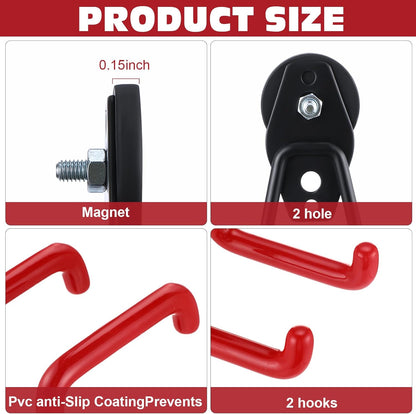 Landhoow Large Magnetic Hooks Heavy Duty Garage Magnet Hooks Strong Storage Utility Magnetic Hangers with Anti Slip Rubber Coating for Indoor and Outdoor Hanging(Red,4 Pcs)