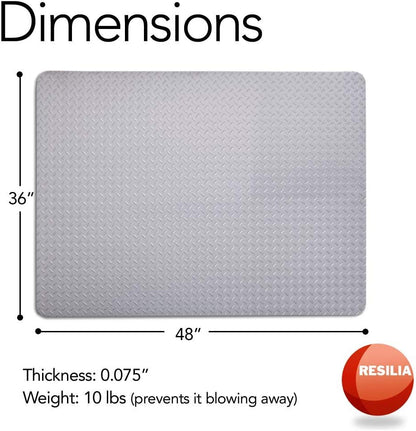 RESILIA Garage Mat, Prevents Stains Decorative Embossed Diamond Plate Pattern Black, 3 Feet x 4 Feet, Made in The USA