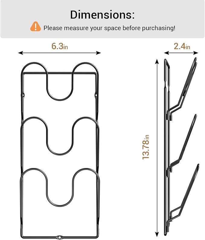 ORDORA 2 Pack Pot Lid Organizer Rack for Cabinet Door, 6-Tier Pot Lid Holders inside Cabinet, No Drilling Adhesive Wall Door Mounted Rustproof Pots and Pans Cover Organizers for Kitchen Storage, Black