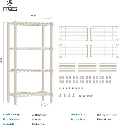 1000 lbs 4-Shelf Standing Storage Shelves Heavy Duty Metal Shelving Unit Adjustable Wire Rack for Office Garage Kitchen, Light Tan 11.8 D x 23.6" W x 47.5" H