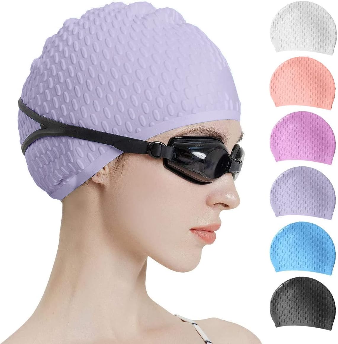 Tripsky Silicone Swim Cap,Comfortable Bathing Cap Ideal for Curly Short Medium Long Hair, Swimming Cap for Women and Men, Shower Caps Keep Hairstyle Unchanged…