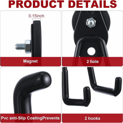 Landhoow Large Magnetic Hooks Heavy Duty Garage Magnet Hooks Strong Storage Utility Magnetic Hangers with Anti Slip Rubber Coating for Indoor and Outdoor Hanging(Black,14 Pcs)