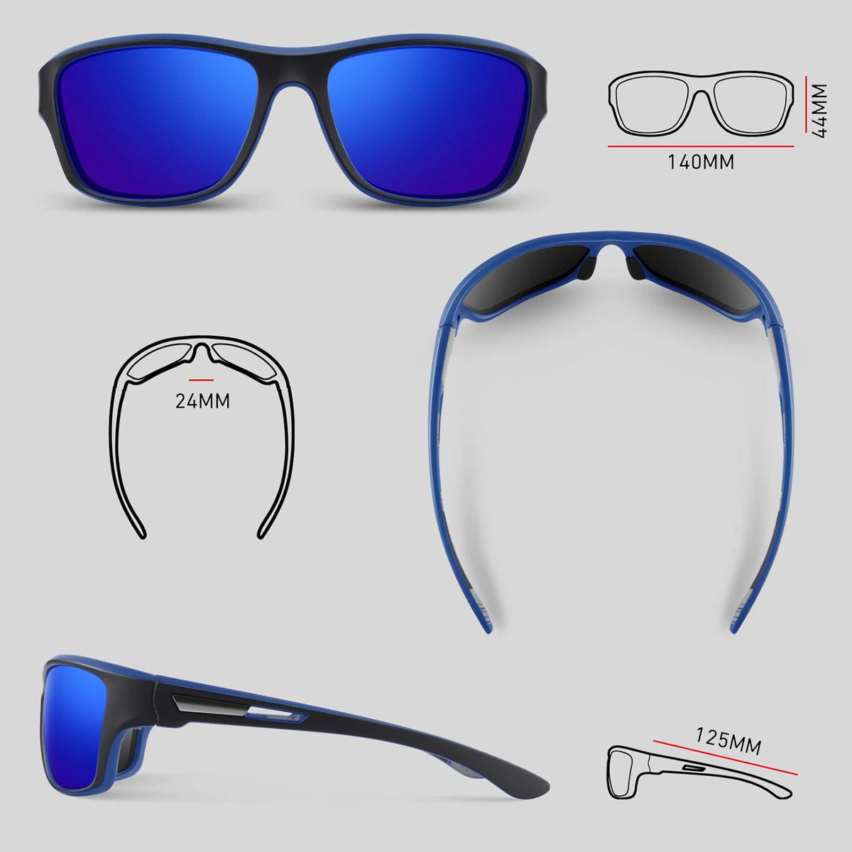 Polarized Sports Sunglasses for Men Women,Fishing Driving Rectangular Goggles UV400 Protection