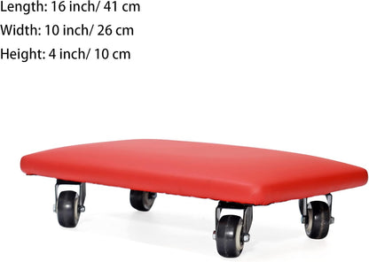 Roller Seat 360 Degree Rotating Low Stool with Wheel Chair PU Leather Universal Swivel Wheels Stool for Home Office Fitness and Garage (Rectangle Red)