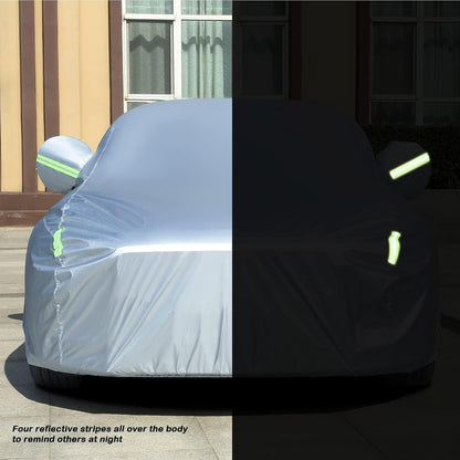 Tecoom Hard Shell Oxford Material Door Shape Zipper Design Waterproof UV-Proof Windproof Car Cover for All Weather Indoor Outdoor Fit 201-210 Inches Sedan