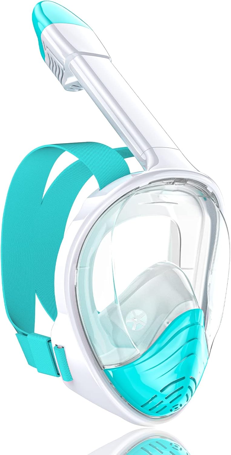 QingSong Full Face Snorkel Mask for Adults, Snorkeling Gear with Camera Mount, 180 Degree Panoramic View Snorkel Set Anti-Fog Anti-Leak