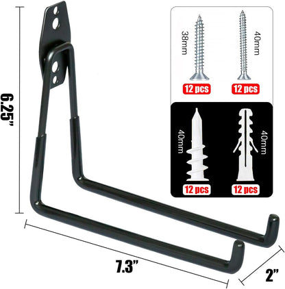 WMK 7.3'' Heavy Duty Garage Hooks, 6 Pack Wall Mount Garage Storage Hooks for Hanging Bike, Ladder, Tools - 100LB Load Capacity, Triple-Welded, PVC Coated (Black)