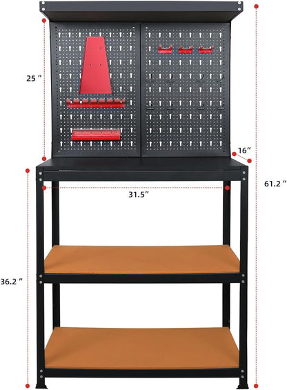 Prostormer Workbench, 31.5 inch Multipurpose Garage Work Bench Table with Peg Board Hook Kit for Home, Garage, and DIY Projects