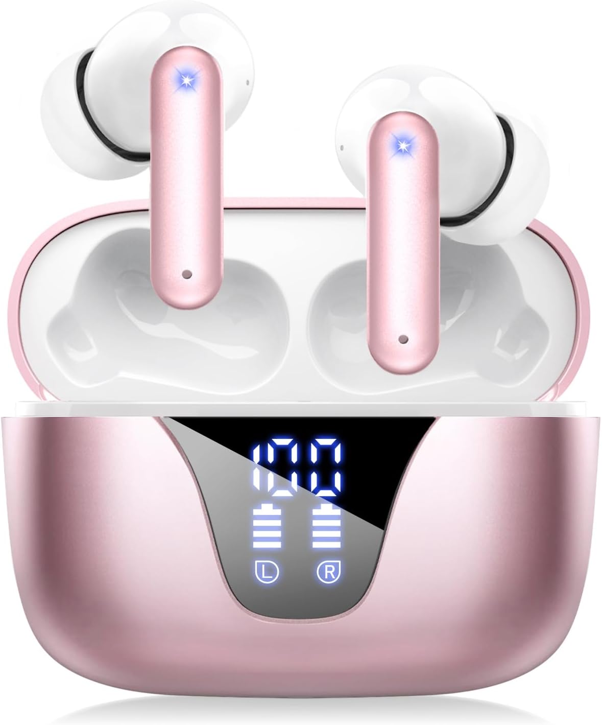 ZIUTY Wireless Earbuds Bluetooth Headphones, 50H Playtime Ear Buds with Mic, LED Digital Display Charging Case, IPX7 Waterproof, Deep Bass Stereo, in-Ear Earphone for iPhone Andriod Phone