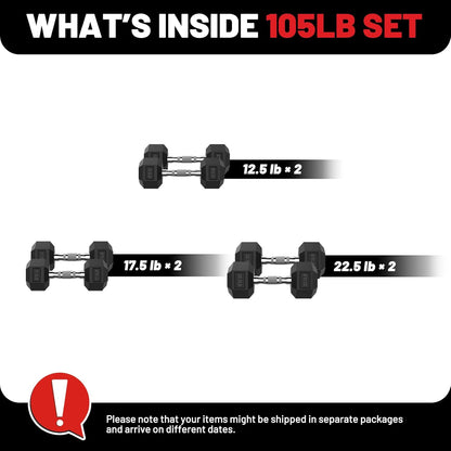 PAPABABE Hex Dumbbell Set 45-550 lb, Rubber Encased Home Gym Dumbbells, Weights Dumbbells for Women & Men, Hand Weight for Strength Training
