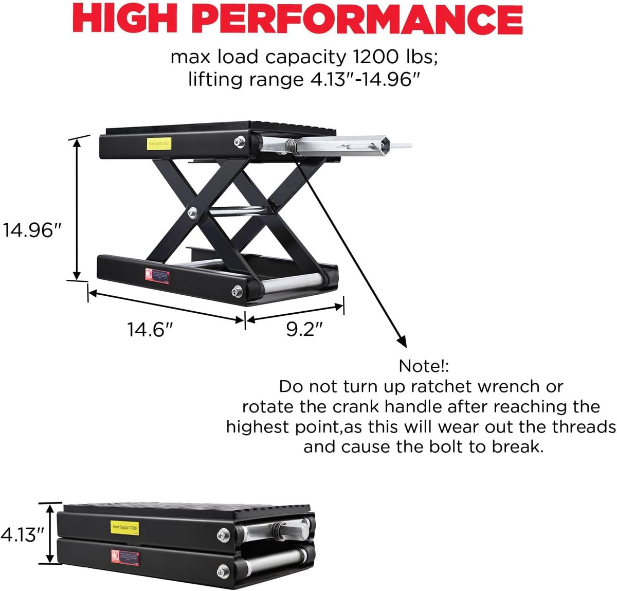 CXRCY 1200 LBS Motorcycle Lift Scissor Jack Black Upgraded Dirt Bike ATV Motorcycle Hoist Stand with Ratchet Wrench,Crank Handle,Thickened Rubber Pad,Wide Deck