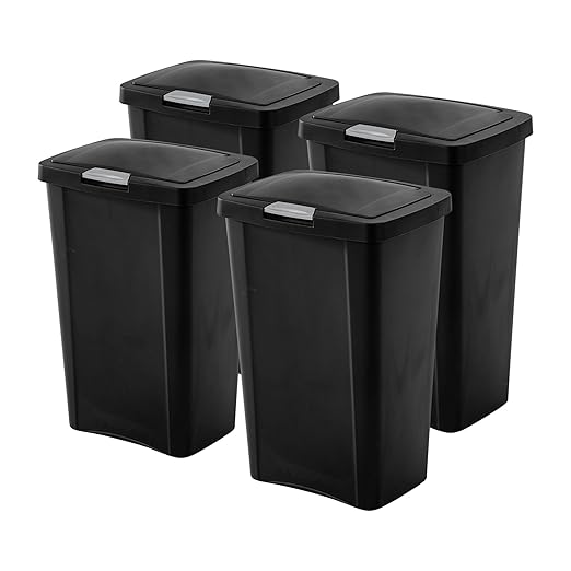 Sterilite 4 Pack Kitchen Trash Can - 13 Gallon TouchTop Wastebasket with Titanium Latch, Black