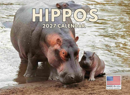 Hippo Calendar 2027 Hippopotamus Hippos Monthly Wall Calender 12 Month