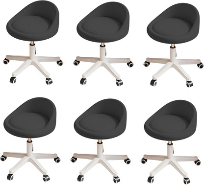 Rolling Stool Set of 6 Rolling Hydraulic Salon Stool with Low Backrest - Adjustable Swivel Chair for SPA, Shop, Salon, Massage, or Medical Office Black